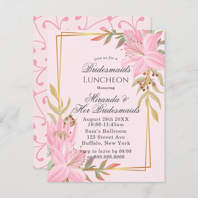 Dusty Pink Floral Kraft Bridesmaids Luncheon Einladung (Vorne/Hinten)