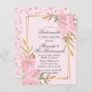 Dusty Pink Floral Kraft Bridesmaids Luncheon Einladung