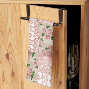 Dusty Pink Floral Patchwork Rose Handtuch