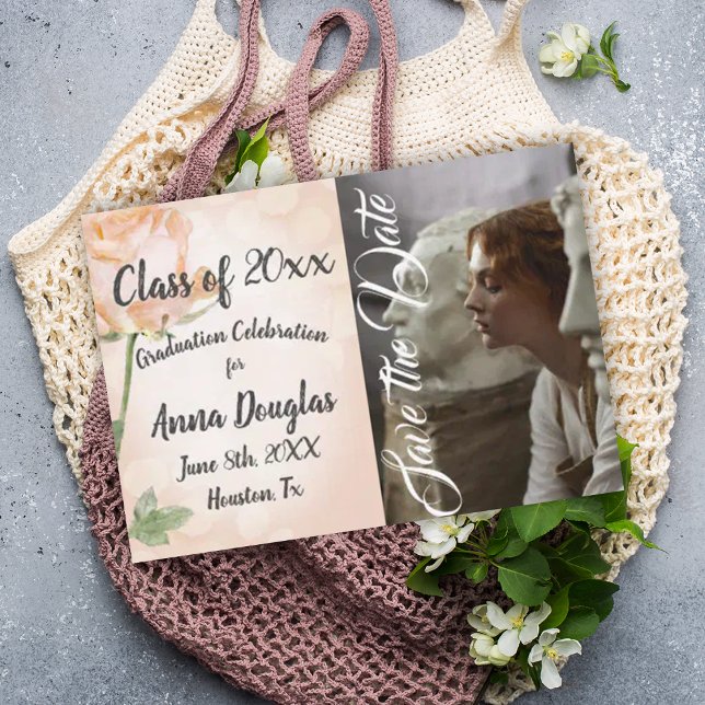 Dusty Pink, Floral Rett-the-Date-Karte Hinweiskarte (botanical peach photo graduation party invitation light pink dusty peach roses floral grad save date)