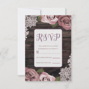 Dusty Pink Floral Rose Rustikales Holz & Spitzen H RSVP Karte