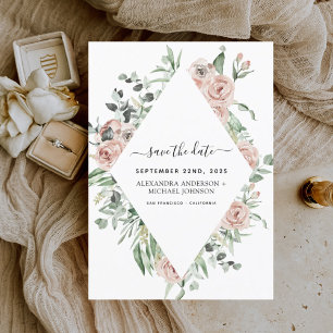 Dusty Pink Floral Save the Date Grüne Einladung