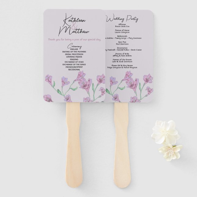 Dusty Pink Floral Watercolor Wedding Fächer (Vorne und Hinten)