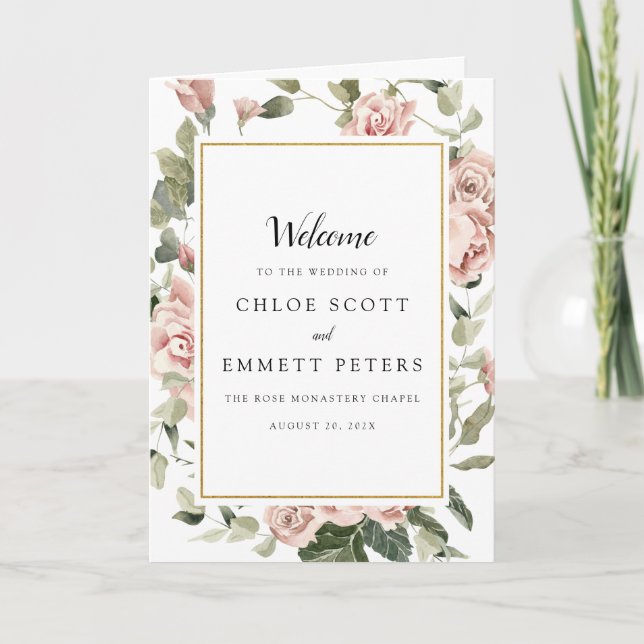 Dusty Pink Floral Wedding Booklet Programm (Vorderseite)