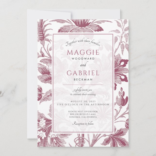 Dusty Pink Floral Wedding Einladung (Vorderseite)