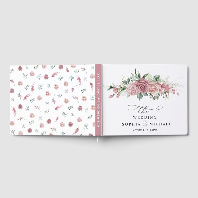 Dusty Pink Floral Wedding Gästebuch (Voll)