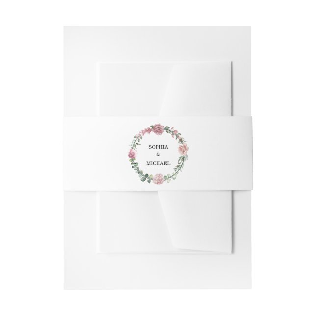 Dusty Pink Floral Wedding Invitation Belly Band (Vorderseite Beispiel)