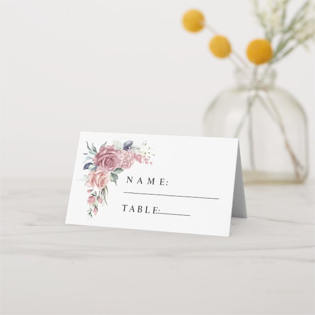 Dusty Pink Floral Wedding Platzkarte (Vorderseite)