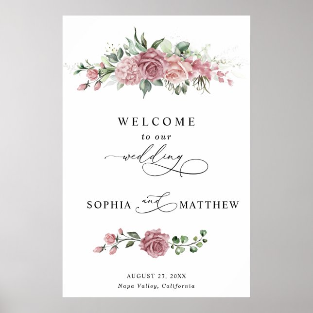 Dusty Pink Floral Wedding  Poster (Vorne)