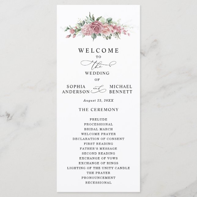 Dusty Pink Floral Wedding Program Programm (Vorderseite)