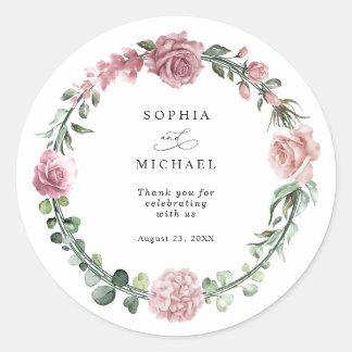 Dusty Pink Floral Wedding Runder Aufkleber