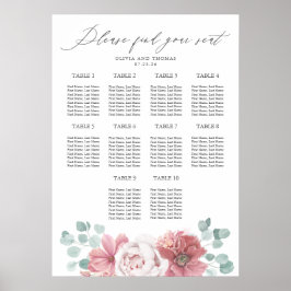 Dusty Pink Floral Wedding Seating Chart Poster