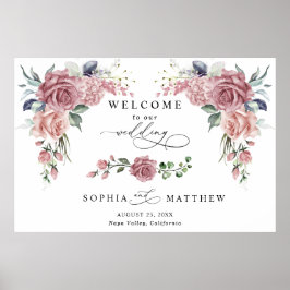 Dusty Pink Floral Wedding Welcome  Poster