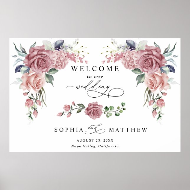Dusty Pink Floral Wedding Welcome  Poster (Vorne)