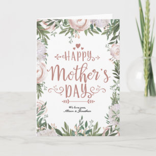 Dusty Pink Floral Wreath Happthers Day Karte