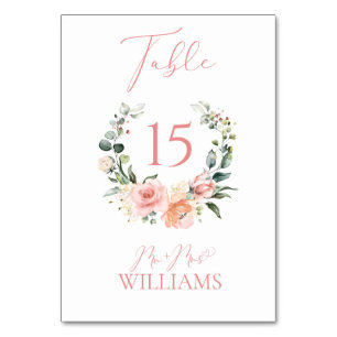 Dusty Pink Floral Wreath Wedding Tischnummer