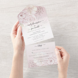 Dusty Pink Florals Dusty Rose Name Anschrift Hochz All In One Einladung