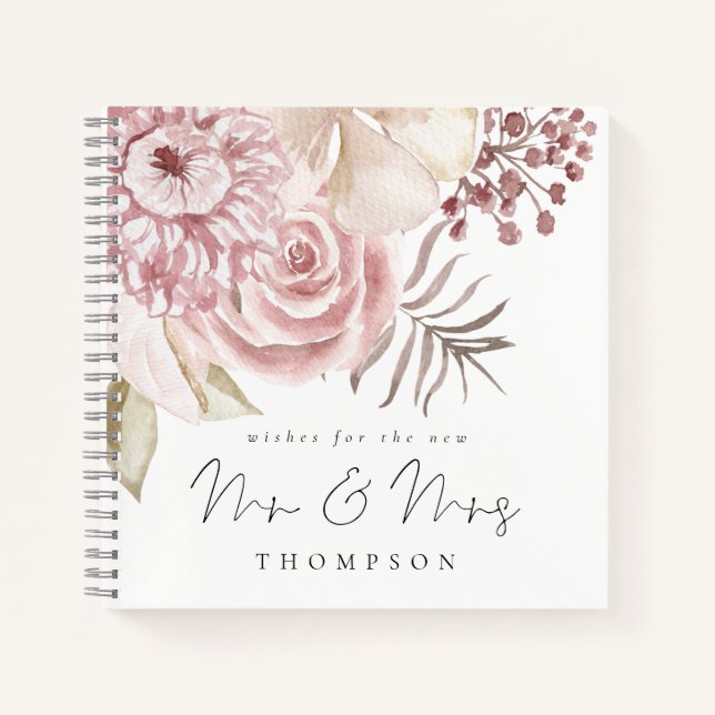 Dusty Pink Florals New Mr. Wedding Guest Book Notizbuch (Vorderseite)