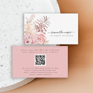 Dusty Pink Florals QR Code Räume Designer Visitenkarte