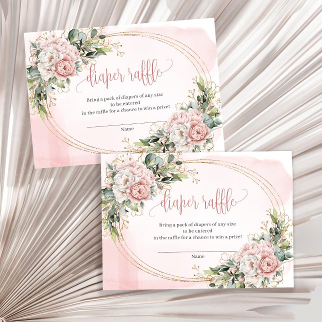 Dusty Pink Flowers Eucalyptus Baby Girl Raffle  Begleitkarte (Dusty Pink Flowers Eucalyptus Baby Girl Raffle Insert)