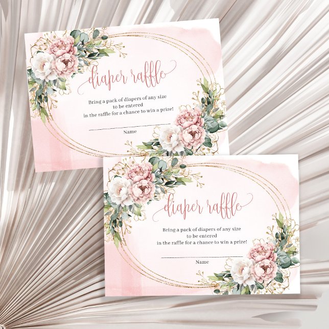 Dusty Pink Flowers Eucalyptus Baby Girl Raffle Car Begleitkarte (Dusty Pink Flowers Eucalyptus Baby Girl Raffle Card)