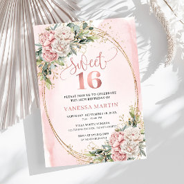 Dusty Pink Flowers Eucalyptus Sweet 16 Invitation Einladung
