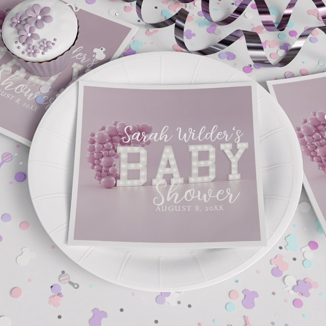 Dusty Pink Girl Balloon Arch Baby Dusche Napkins Serviette (A dusty pink baby shower paper napkin with space for your party details)