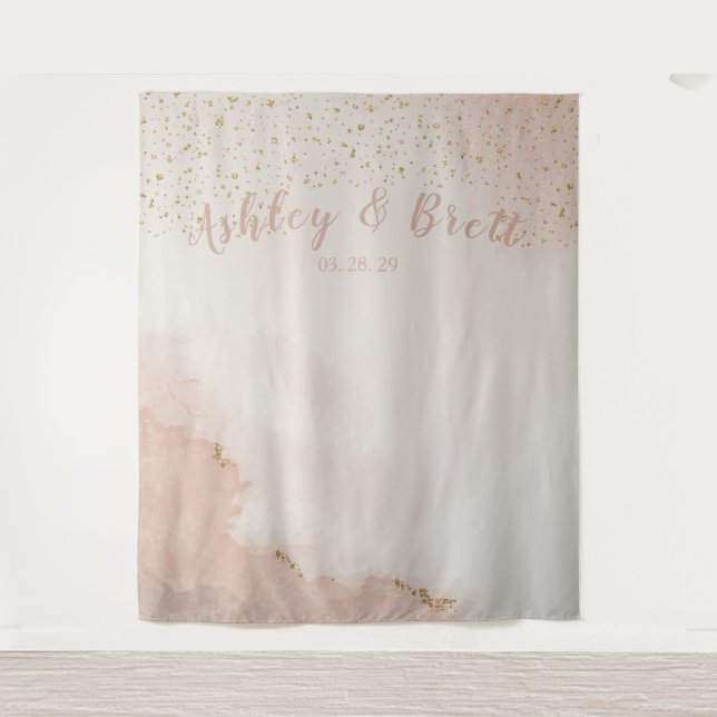 Dusty Pink Glitzer Gold Wedding Foto Hintergrund Wandteppich (Vorderseite)