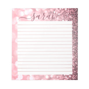 Dusty Pink Glitzer Lined Personalisiert Notizblock