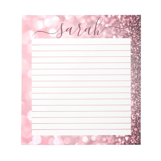 Dusty Pink Glitzer Lined Personalisiert Notizblock (Vorderseite)