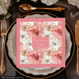 Dusty Pink Gold Flowers Napkins Trendy Custom Name Serviette