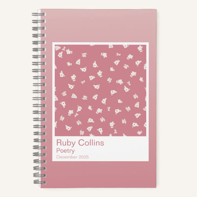 Dusty Pink Gradient Floral Aesthetic Notebook Notizbuch (Vorderseite)