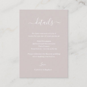Dusty Pink Gray Minimalistisch Wedding Hotel - Det Begleitkarte