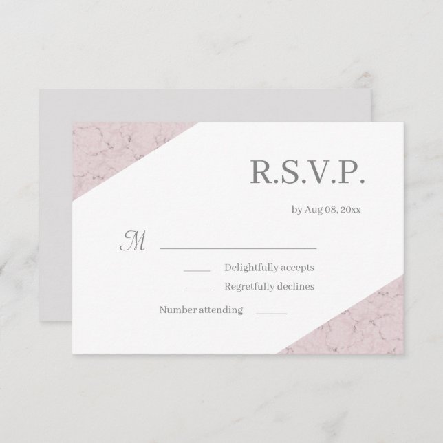 Dusty Pink Gray White Marble Wedding RSVP Einladung (Vorne/Hinten)