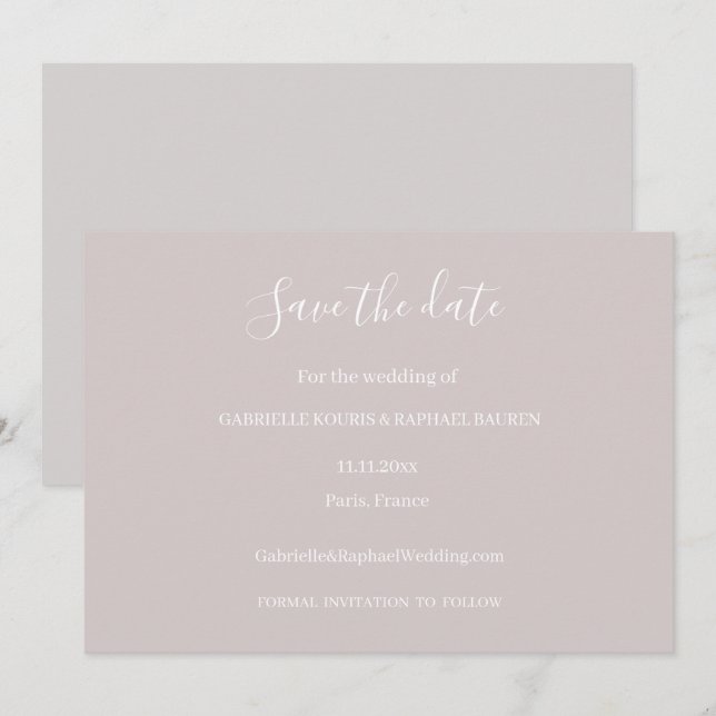 Dusty Pink Grey and White Save the Date Wedding Einladung (Vorne/Hinten)
