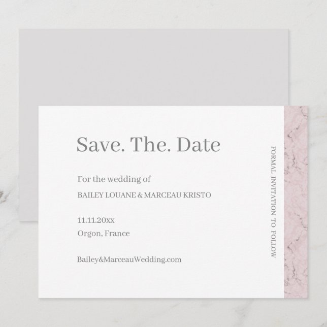 Dusty Pink Grey White Marble Save the Date Hochzei Einladung (Vorne/Hinten)