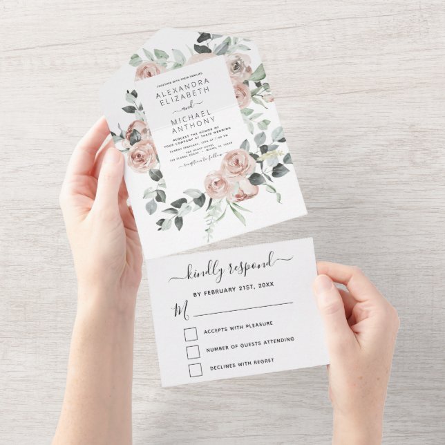 Dusty Pink - Große Blumenzettel - Einladung (Abreißen)