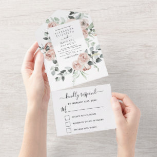 Dusty Pink - Große Blumenzettel - Einladung