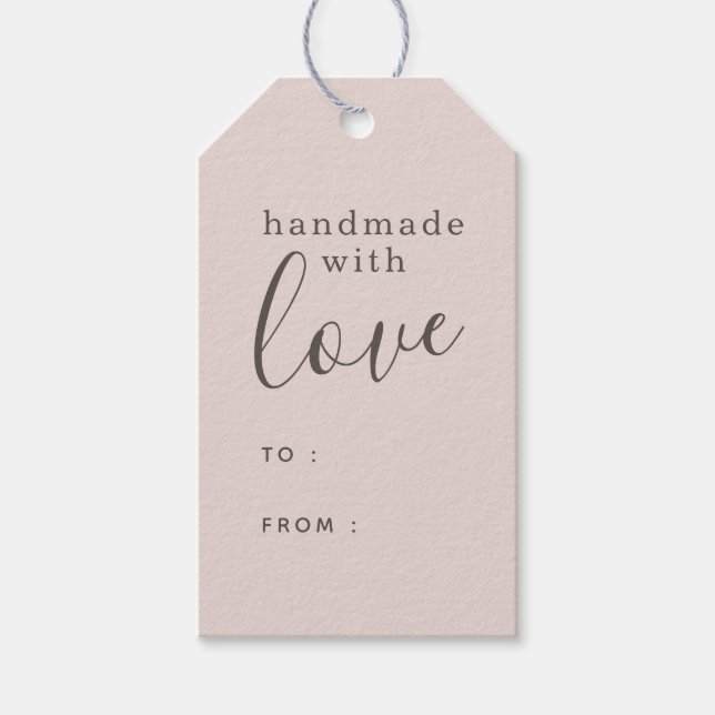 Dusty Pink Handmade mit Liebe Geschenkanhänger (Vorderseite)