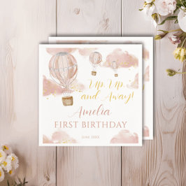 Dusty Pink Hot Air Ballon Thema Geburtstagsmädchen Serviette