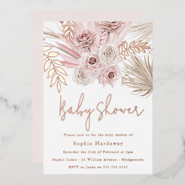 Dusty Pink Ivory Boho Baby Dusche Rose Gold Folieneinladung