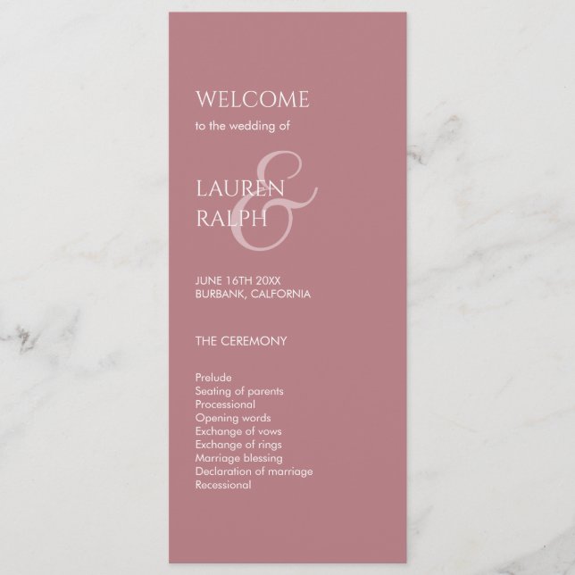 Dusty Pink Ivory Monogram Welcome Wedding Programm (Vorderseite)