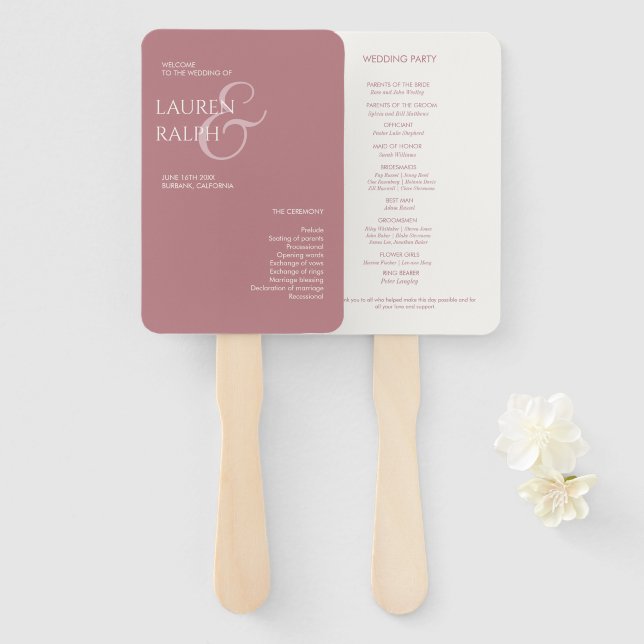 Dusty Pink Ivory Monogram Welcome Wedding Programm Fächer (Vorne und Hinten)