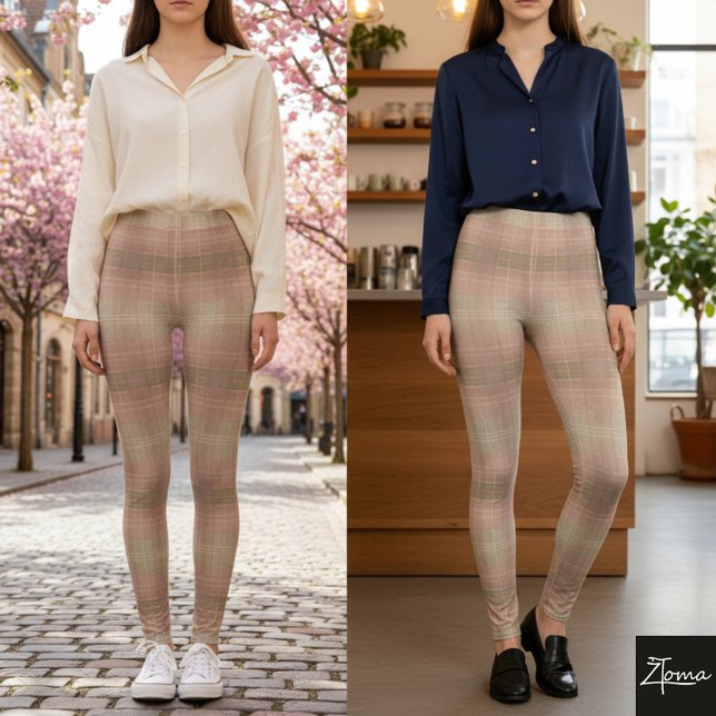 Dusty Pink Khaki Textured Plaid Block Leggings (Von Creator hochgeladen)
