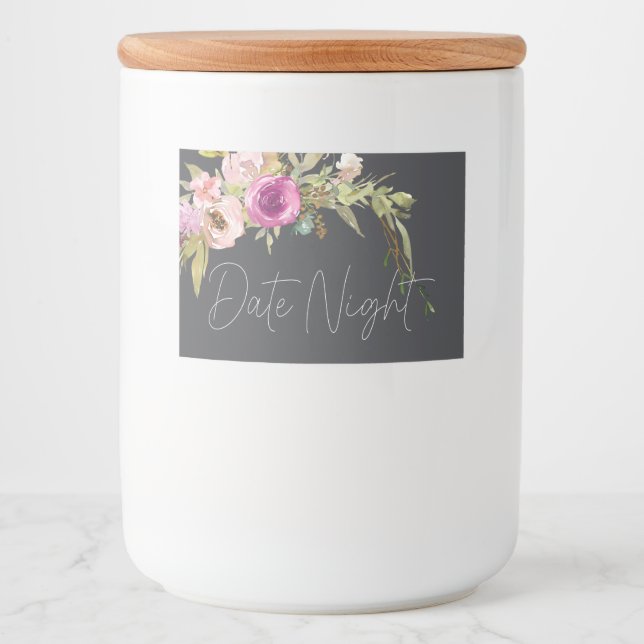 Dusty Pink Lila Elegante Flora Date Night Jar Lebensmitteletikett (Vorderseite)