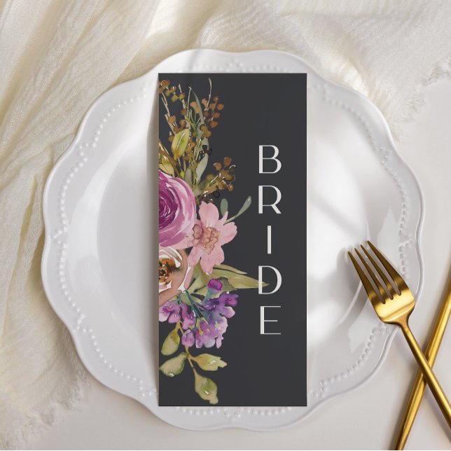 Dusty Pink Lila Floral Wedelstuhl Sign Menükarte (Von Creator hochgeladen)