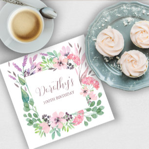 Dusty Pink Lila Wildblume 100. Geburtstagsparty Serviette