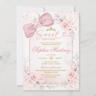 Dusty Pink Mädchen Blumen-Goldkrone Sweet Sixteen Einladung