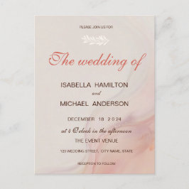 Dusty Pink Marble Script Calligraphy White Branch Einladungspostkarte