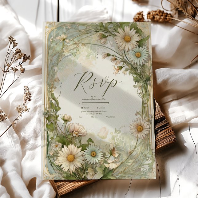 Dusty Pink Marguerite Daisy Wedding Art Nouveau RSVP Karte (Von Creator hochgeladen)